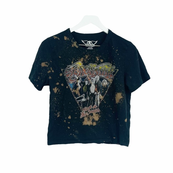 Aerosmith Vintage Custom Bleach Splatter Reverse Dyed Graphic Baby Tee SZ L - Picture 1 of 5